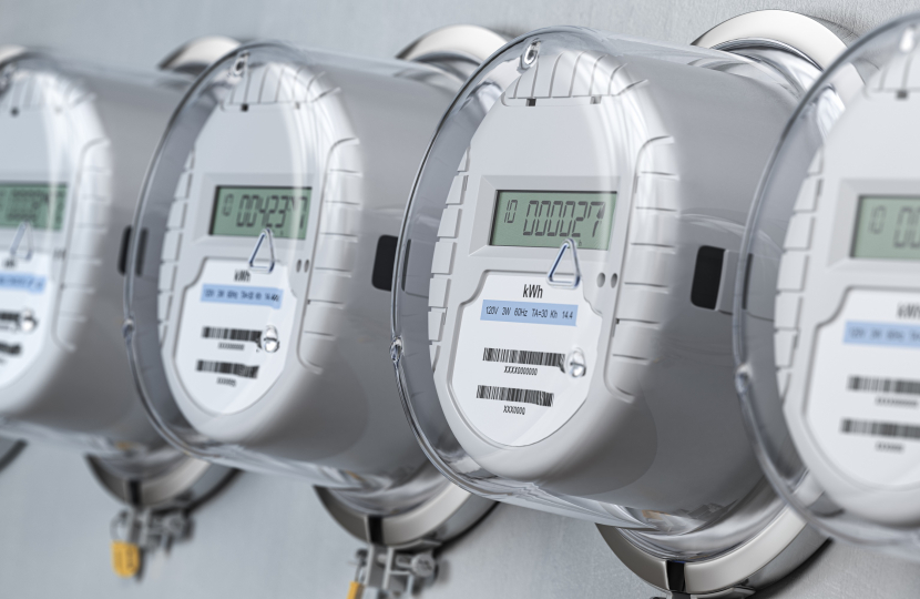 Row of smart electricy meters