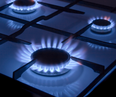 Gas flames on a kitchen hob