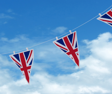 Union Flag Bunting with blue sky behind